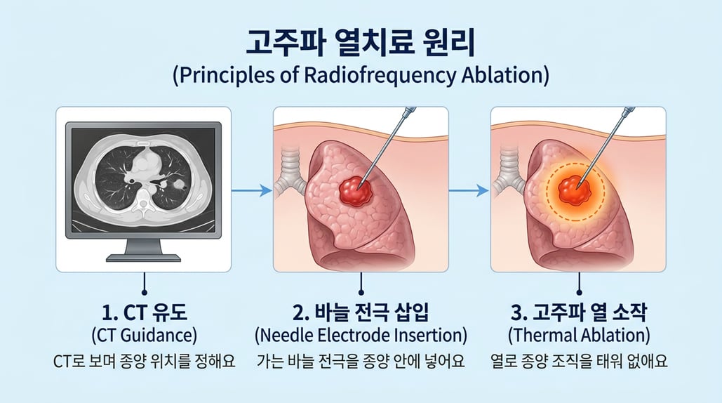 CT 영상을 보며 바늘 전극을 종양에 넣어 열로 태우는 모습